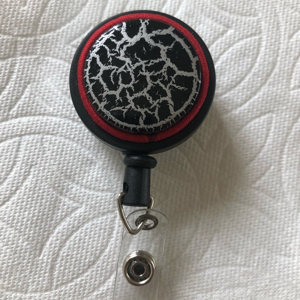 Black faux leather ID Badge reel